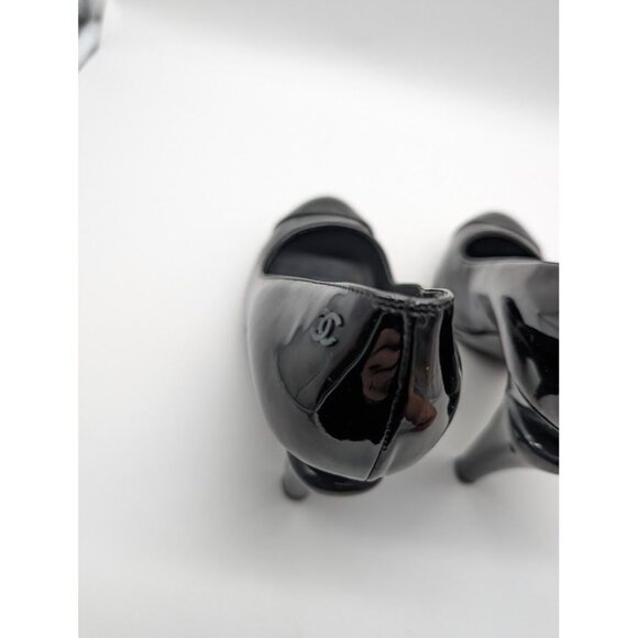 Chanel Patent Leather Platform High Heel Pumps Size US 8 EU 38.5 Black Box Dust - Picture 15 of 16